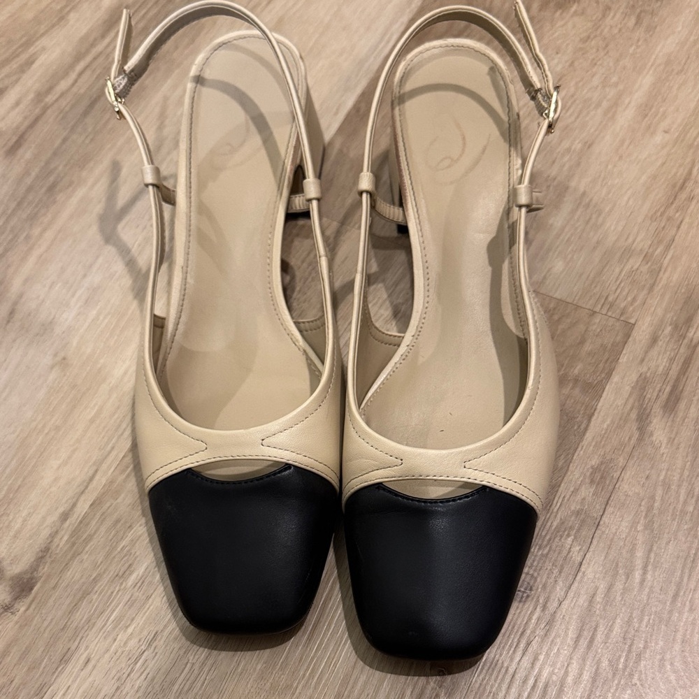 Sam Edelman Two-Tone Beige and Black Slingback Flats